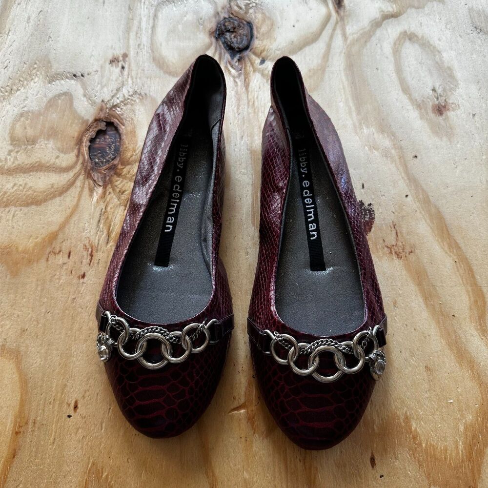 Libby Edelman Burgundy Croc Chain Ballet Flats - 9W